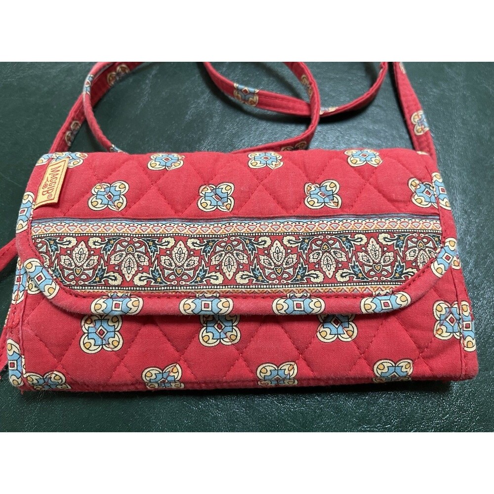 Maggi B Quilted Red Boho Crossbody Wallet, Purse, Hippie Floral Bag. 